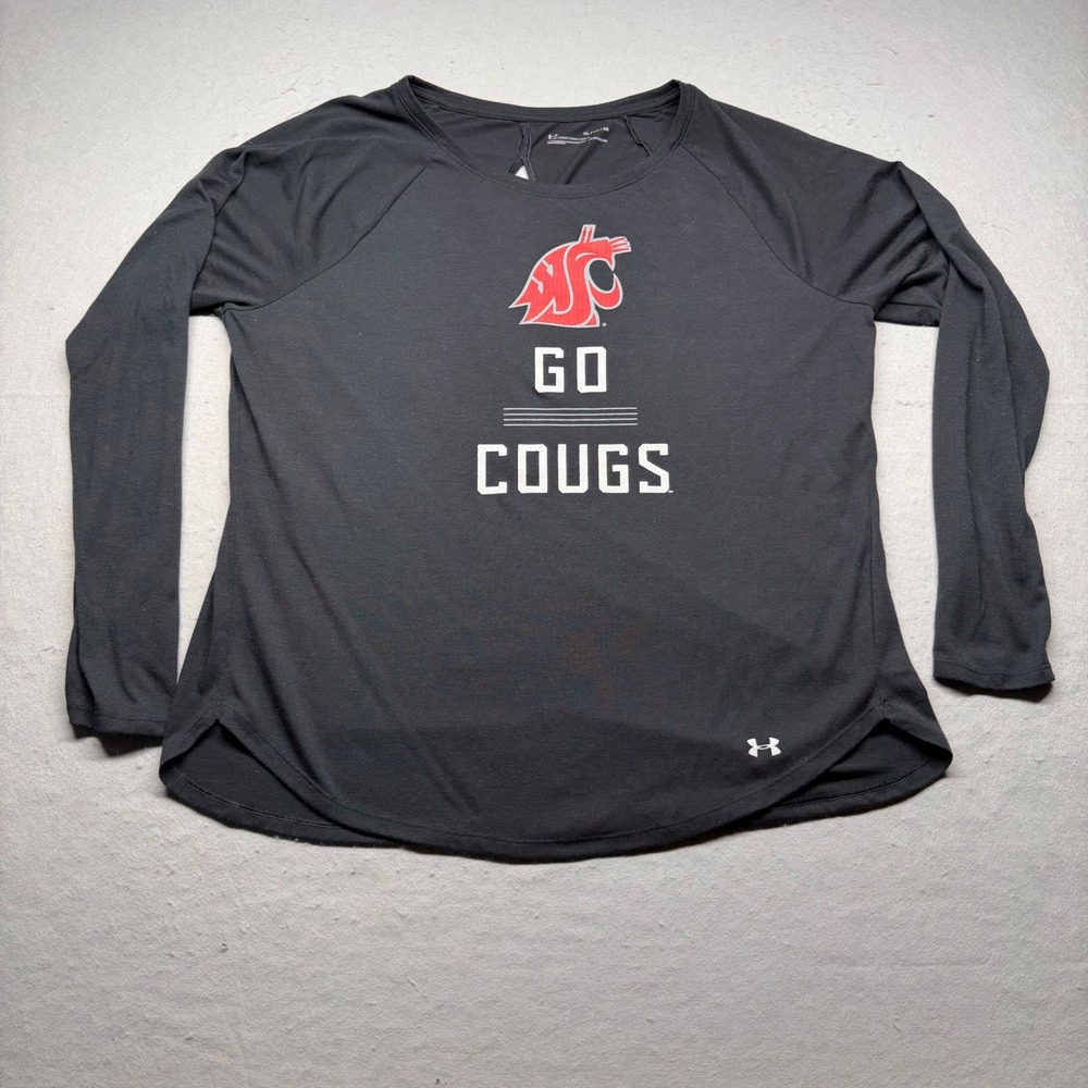 Under Armour Shirt Womens XL Black WSU Go Cougs HeatGear Long Sleeve Open Back